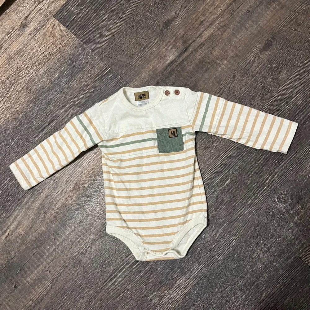 Mario Lopez Striped Bodysuit Long Sleeve Pocket‎ Detail 12M